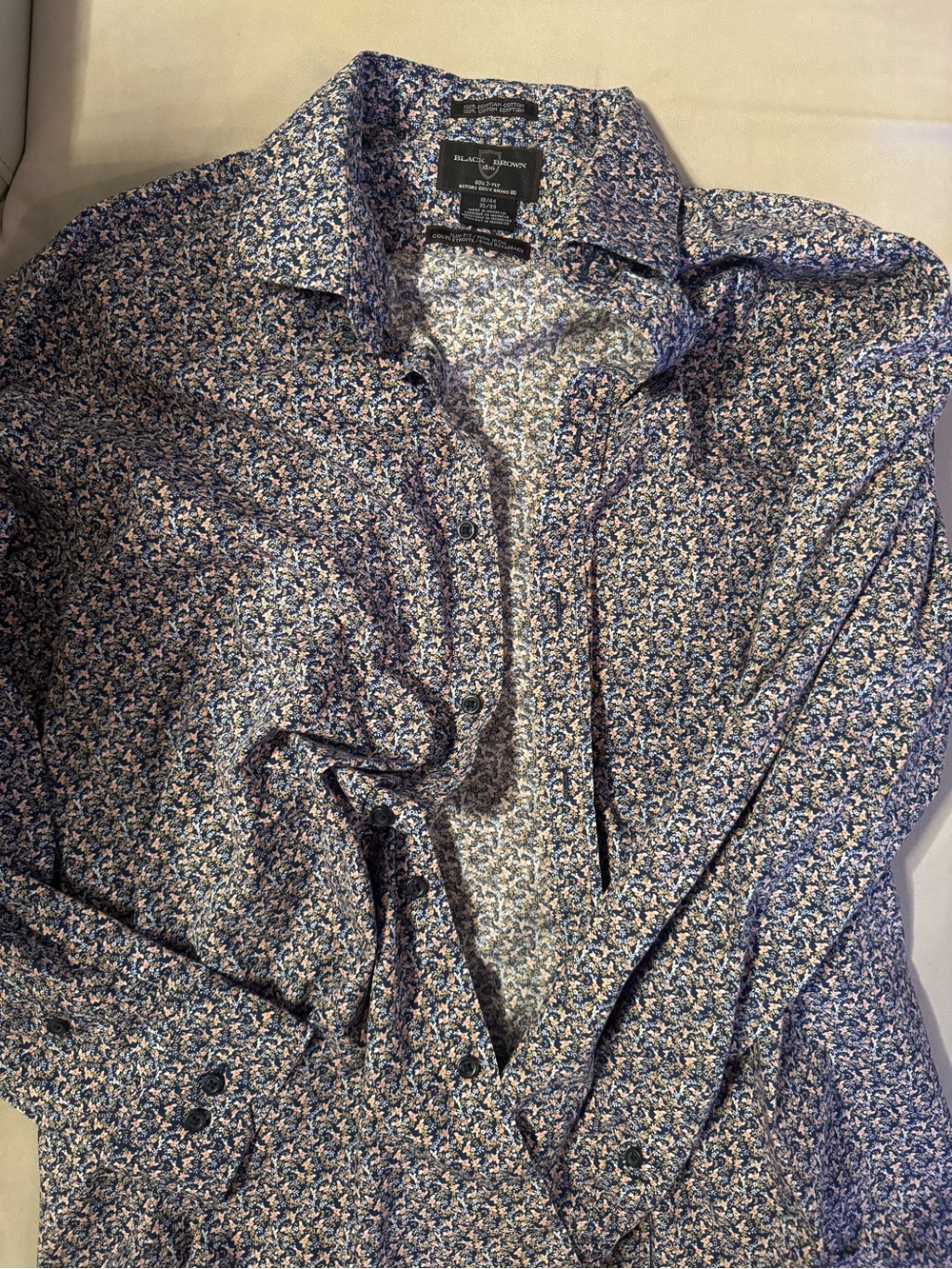 Black Brown Floral Print Men's Button-Up Shirt - Navy/Multicolor